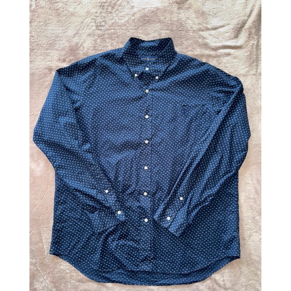 Polo Ralph Lauren Men's Blue Polka Dot Casual Button Up Shirt Size XL